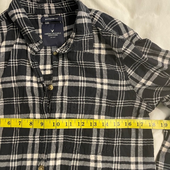 American Eagle S Black White Plaid Check Boyfriend Fit Button Down Shirt - Picture 7 of 9